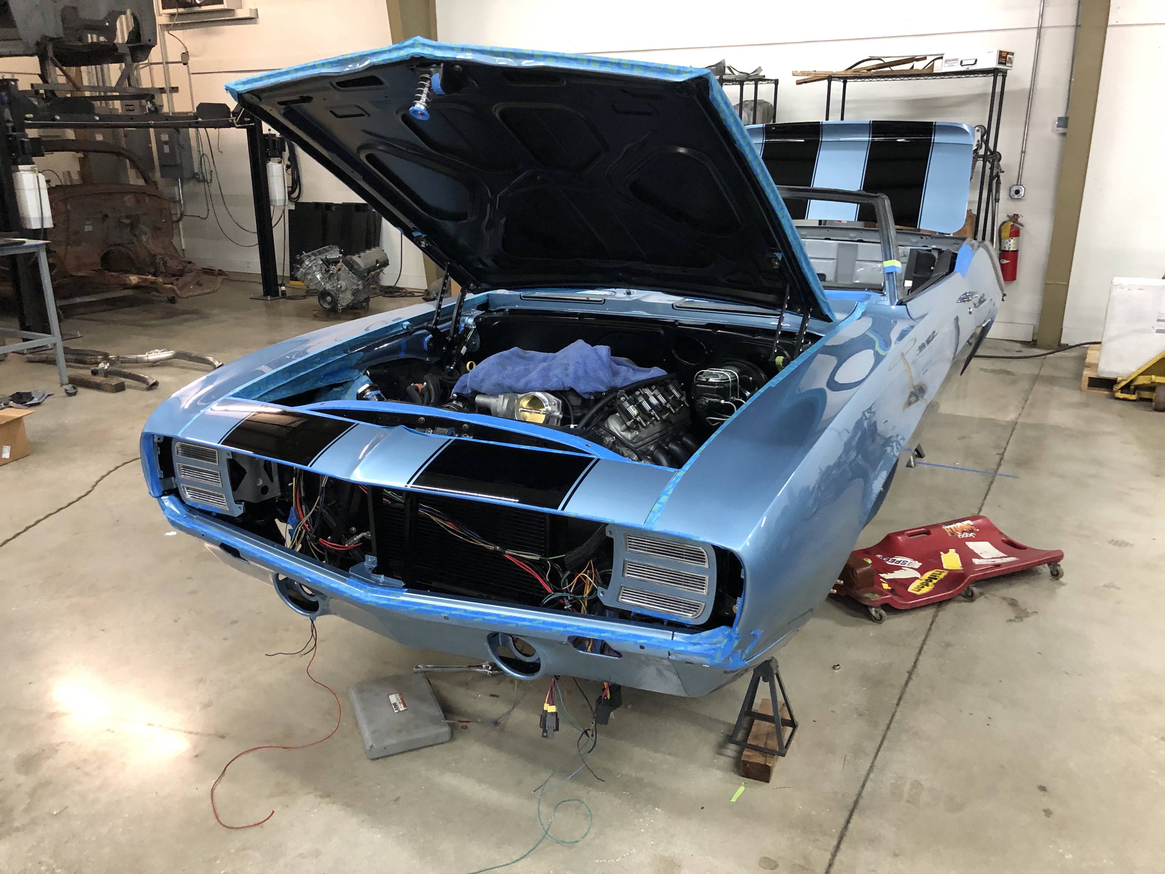 front view of 1969 Camaro Convertible hood up